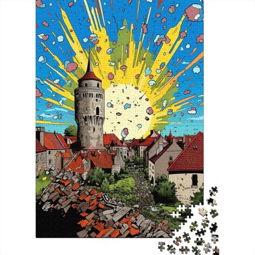 500 Teile „Psychedelia of Visby City Walls“ Kreatives quadratisches Puzzle für Kinder, Holzbrett-Puzzle, anspruchsvolles Spiel, 500 Teile (52 x 38 cm) von GQmoney