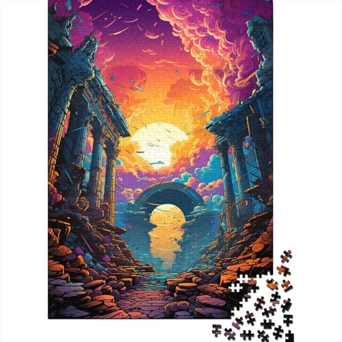 500 Teile Bunte Psychedelia römischer Ruinen Puzzle für Kinder und Jugendliche Holzbrettpuzzle Spielzeug Denkspiel 500 Teile (52x38cm) von GQmoney