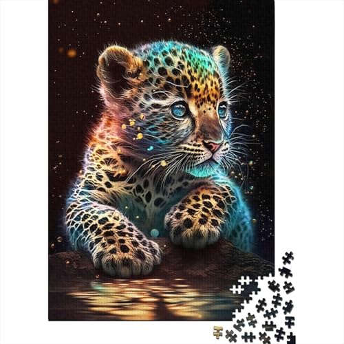 500 Teile Süßes kosmisches Baby-Leoparden-Puzzle, Schwierigkeitsgrad für Erwachsene, Entspannendes Spiel, Spielzeug, 500 Teile (52 x 38 cm) von GQmoney