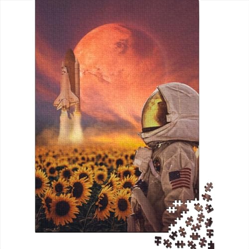 500-teiliges Astronauten-Sonnenblumen-Puzzle für Erwachsene, Puzzle für Erwachsene und Jugendliche ab 12 Jahren, 500 Teile (52 x 38 cm) < von GQmoney