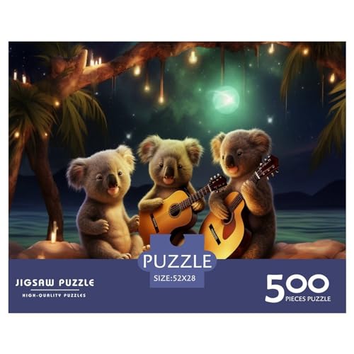 500-teiliges Galaxy-Koala-Gitarren-Puzzle für Erwachsene, schwierige Puzzles, Holzpuzzles, Lernspiel, Herausforderungsspielzeug, 500 Stück (52 x 38 cm) von GQmoney