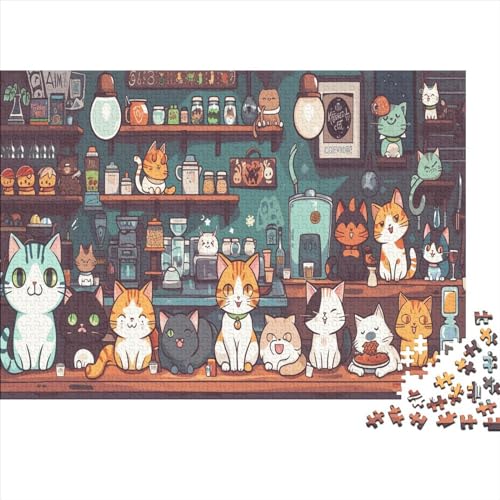 500-teiliges Kawaii-Cartoon-Katzen-Puzzle für Erwachsene, Holzpuzzle für Erwachsene, für Familienspaß und Spieleabend, 500 Teile (52 x 38 cm) von GQmoney