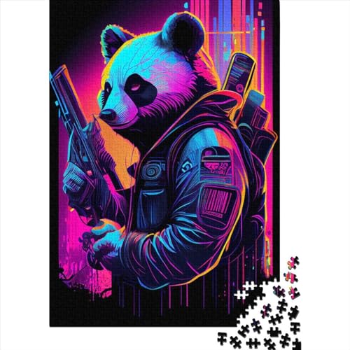 500-teiliges Neon-Panda-Puzzle für Erwachsene, Puzzle für die Familienzeit, Gehirn-Herausforderung, 500 Teile (52 x 38 cm) von GQmoney