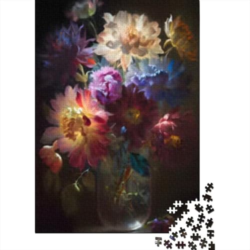 500-teiliges Puzzle, Blumen, Weiß, Blau, Rosa, kreatives quadratisches Puzzle für Erwachsene und Holzpuzzle, anspruchsvolles Spiel, 500 Teile (52 x 38 cm) von GQmoney