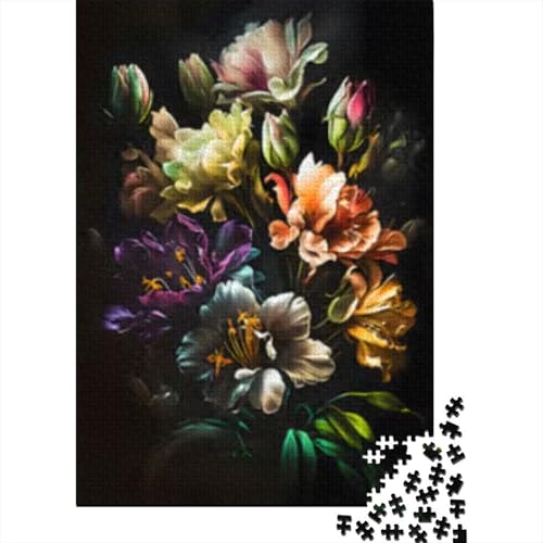 500-teiliges Puzzle, Blumen-Weiß, kreatives quadratisches Puzzle für Erwachsene, Holzpuzzle, Puzzle für Erwachsene, Lernspiel, Herausforderungsspielzeug, 500 Stück (52 x 38 cm) von GQmoney