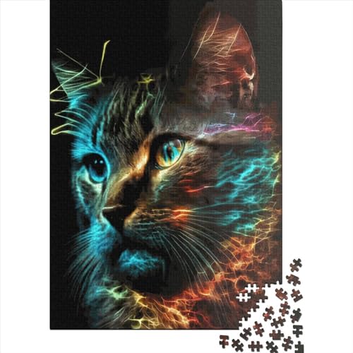 500-teiliges Puzzle, Neon-Katzen-Puzzle für Kinder, Holzbrett-Puzzle, interessantes Puzzle zur Stressreduzierung, 500 Teile (52 x 38 cm) von GQmoney