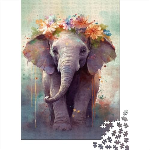 500-teiliges Puzzle, farbenfrohe Elefantenbabys, quadratisches Puzzle für Kinder und Holzbrett-Puzzle, anspruchsvolles Spiel, 500 Teile (52 x 38 cm) von GQmoney