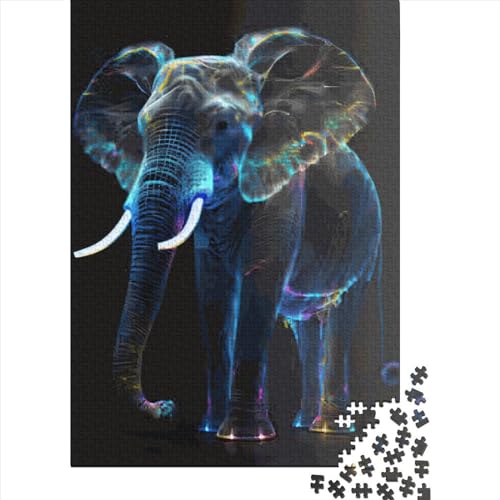 500-teiliges Puzzle für Kinder, 500-teiliges Neon-Elefanten-Puzzle für Teenager, Holzbrett-Puzzle, Spielzeug, Denkspiel, 500 Teile (52 x 38 cm) von GQmoney