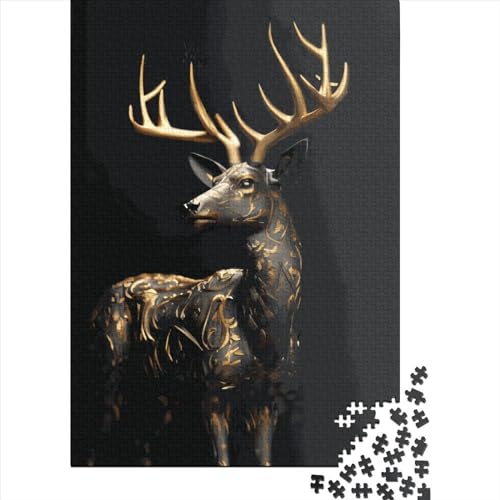 500-teiliges Puzzle für Kinder, 500-teiliges Puzzle „Goldener Hirsch“, Holzpuzzle für Kinder und Jugendliche, 500 Teile (52 x 38 cm) von GQmoney