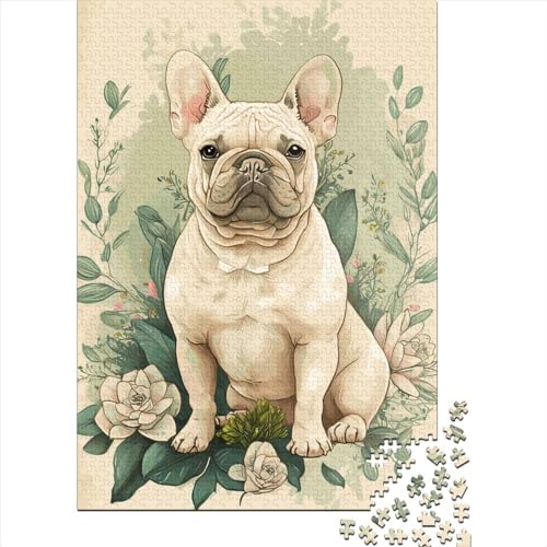 500-teiliges Puzzle für Kinder, 500-teiliges Puzzle mit Blumenmotiv der Französischen Bulldogge, für Teenager, Holzbrett-Puzzle, Spielzeug, Denkspiel, 500 Teile (52 x 38 cm) von GQmoney