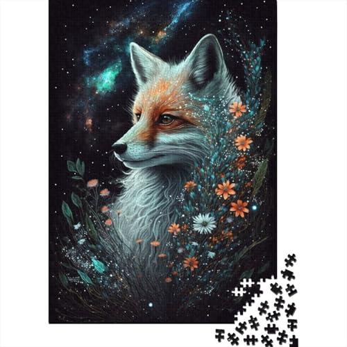 500-teiliges Puzzle für Kinder, Fuchs und Blumen, quadratische Puzzles für Kinder und Holzbrettpuzzles, Lernpuzzle, Familienspiel, 500 Teile (52 x 38 cm) von GQmoney