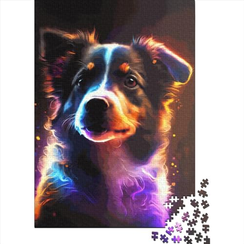 500-teiliges Puzzle für Kinder, Hund, Neontier, kreatives Holzpuzzle für Kinder und Jugendliche, Lernpuzzle, Familienspiel (52 x 38 cm) von GQmoney