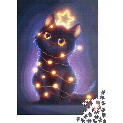 500-teiliges Puzzle mit Weihnachtsbaum und Katze für Kinder und Teenager, Holzpuzzle, Puzzle für Erwachsene, Wichteln, Erntedankfest, 500 Teile (52 x 38 cm) von GQmoney