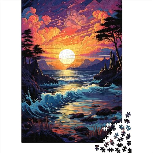 500-teiliges Puzzle mit farbenfroher Fantasie-Sonnenuntergangslandschaft für Kinder und Jugendliche, Holzbrett-Puzzle, Spielzeug, Denkspiel, 500 Teile (52 x 38 cm) von GQmoney