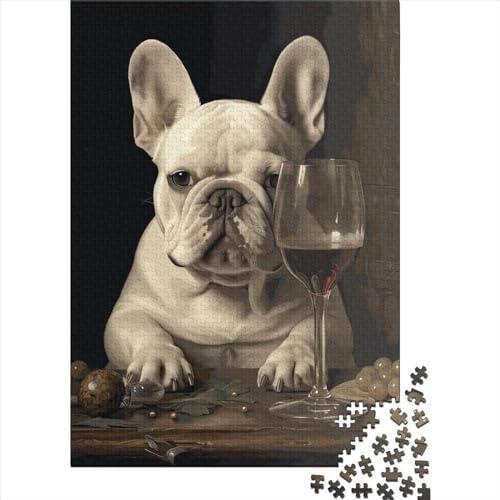 500-teiliges Puzzle mit französischer Bulldogge und Wein für Kinder, Puzzle, 500-teiliges Puzzle, Puzzlespiel, schwieriges Herausforderungspuzzle, 500-teilig (52 x 38 cm) von GQmoney