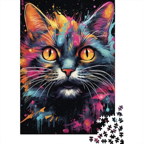 500-teiliges Puzzle mit psychedelischem Kunstkätzchen, großes Puzzle, anspruchsvolle Spiele für die ganze Familie, Unterhaltungsspielzeug, Geschenke, Heimdekoration, 500 Stück (52 x 38 cm) von GQmoney