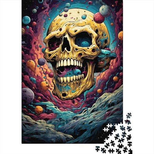 500-teiliges Puzzlespiel, farbenfrohes psychedelisches Totenkopf-Puzzle, quadratisches Holzpuzzle, Lernspielzeug, Puzzle, einzigartige Herausforderungsspiele, 500 Teile (52 x 38 cm) von GQmoney