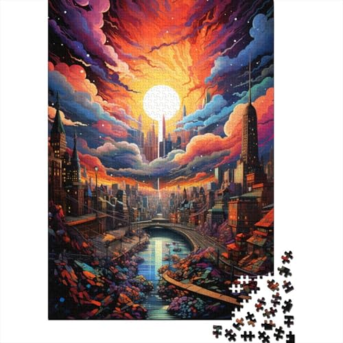 500-teiliges psychedelisches dynamisches Stadtbild, großes Puzzle, anspruchsvolle Familienspiele, Unterhaltungsspielzeug, Geschenke, Heimdekoration, 500 Stück (52 x 38 cm) von GQmoney