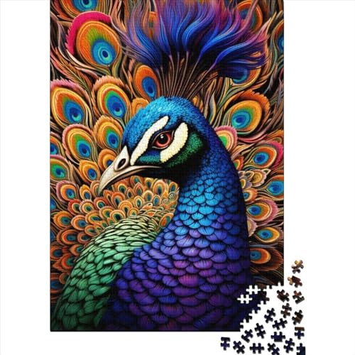 Art Animal Peacock Puzzle 1000 Teile, Holzpuzzle für Kinder, Lernspiel, Herausforderungsspielzeug, Familie, 1000 Teile (75 x 50 cm) von GQmoney