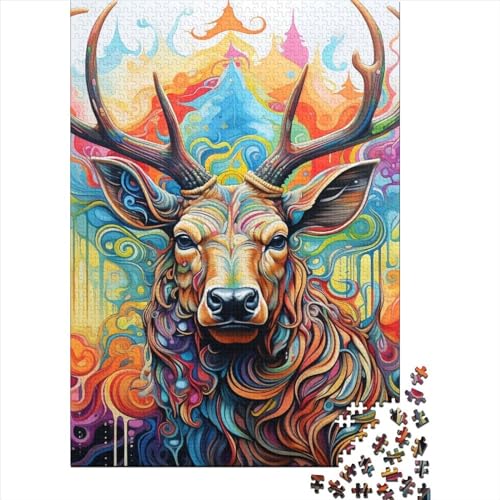 Art Elk Puzzles 1000 Teile, Holzpuzzle für Kinder, Teenager, Männer und Frauen Familie, 1000 Teile (75 x 50 cm) von GQmoney