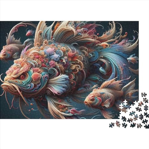 Art Fish Holzpuzzle 1000 Teile Puzzle für Erwachsene Lernspiel Herausforderung Spielzeug Heiligabend Geschenke 1000 Stück (75x50cm) von GQmoney