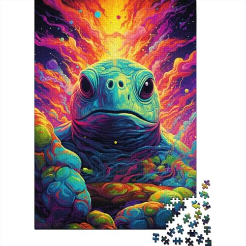 Bunte psychedelische Schildkröte197 Puzzles, lustiges Familienpuzzle, Lernspiel, kreatives Holzpuzzle, Teenager-Puzzle, Spielspielzeug, Geschenk, 1000 Teile (75 x 50 cm) von GQmoney