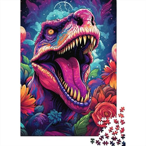 Buntes Psychedelia-Puzzle mit Dinosauriern, Holzpuzzle, kreatives Puzzle, Teenager-Puzzle, Lernspiele, Spielzeug, 1000 Teile (75 x 50 cm) von GQmoney