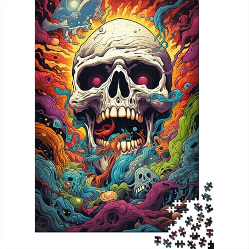 Buntes psychedelisches Totenkopf-Puzzle, Holzpuzzle, kreative Puzzles, Teenager-Puzzles, Lernspiele, Spielzeug, 1000 Teile (75 x 50 cm) von GQmoney