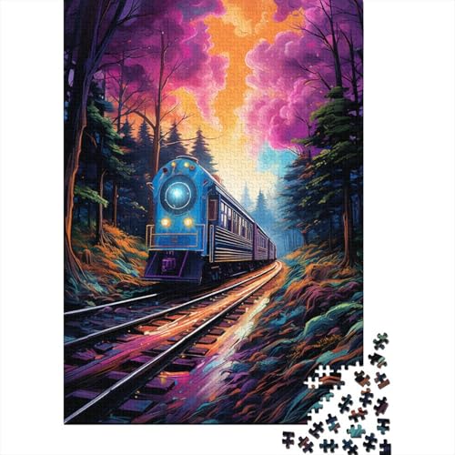 Buntes psychedelisches Waldzug-Puzzle, Holzpuzzle, kreative Puzzles, Teenager-Puzzles, Lernspiele, Spielzeug, 500 Teile (52 x 38 cm) von GQmoney