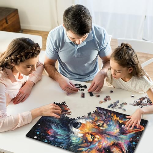 Buntes psychedelisches Wolf-Kunst-Puzzle, Holzpuzzle, kreative Puzzles, Teenager-Puzzles, Lernspiele, Spielzeug, 1000 Teile (75 x 50 cm) von GQmoney