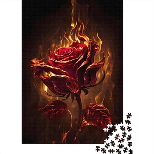 Burning Rose4 Puzzles 500 Teile, Holzpuzzles, Puzzles 500 Teile, Puzzles für Erwachsene, Lernspiel, Herausforderungsspielzeug, 500 Stück (52 x 38 cm) von GQmoney