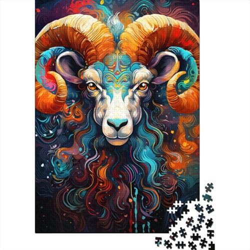 Die farbenfrohe Psychedelie des Ziegengottes. Holzpuzzle, kreatives Puzzle, Teenager-Puzzle, Lernspiele, Spielzeug, 1000 Teile (75 x 50 cm) von GQmoney