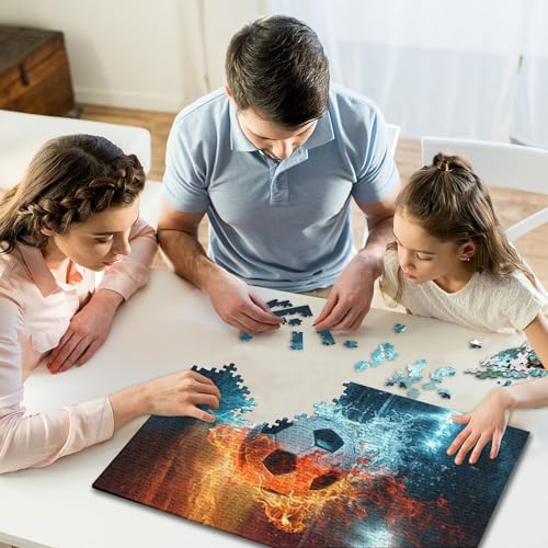 EIS- und Feuer-Fußball-Puzzle für Kinder, 300-teiliges Puzzle, rechteckiges Puzzle, Heimdekoration und Familienspiel, 300 Teile (40 x 28 cm) von GQmoney