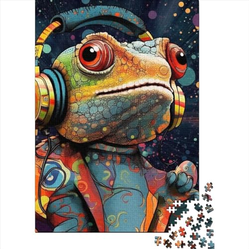 Eidechsen-Kopfhörer-Puzzles für Kinder und Jugendliche, Holzpuzzles für Teenager, Erntedankfest, Lernspiel, Herausforderungsspielzeug, 300 Teile (40 x 28 cm) von GQmoney