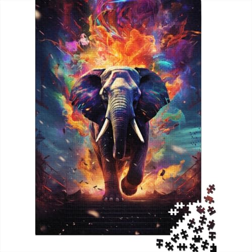 Farbiger Elefant2 Puzzle 300 Teile, kreatives Holzpuzzle als Geschenk für Familie und Freunde, 300 Teile (40 x 28 cm) von GQmoney