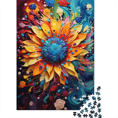 Farbiges Gemälde von Sonnenblumen, 500-teiliges Holzpuzzle, pädagogische intellektuelle Entspannungsspiele, 500 Stück (52 x 38 cm) von GQmoney