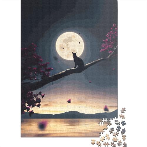 GQmoney Katze Mond und Sterne 3D 1000 Teile Puzzle für Erwachsene | 1000 Stück (75x50cm) von GQmoney