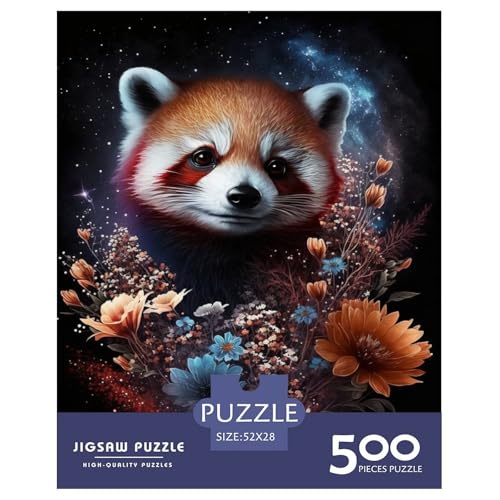 Galaxy Red Panda Flower Puzzle für Kinder, 500-teiliges Puzzle, rechteckiges Puzzle, Heimdekoration und Familienspiel, 500 Teile (52 x 38 cm) von GQmoney