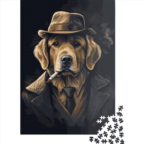 Golden Retriever Gangster-Puzzle 500 Teile für Teenager, kreatives Holzpuzzlespielzeug, Familienspiel, Schwierigkeitsgrad, Herausforderung, Puzzles 500 Teile (52 x 38 cm) von GQmoney