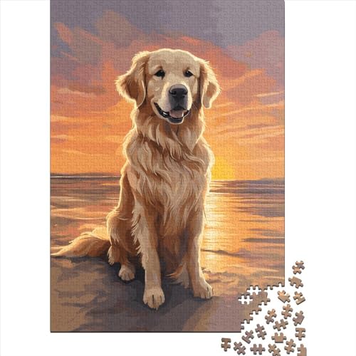 Golden Retriever Sonnenuntergang Puzzle 300 Teile für Kinder | Puzzles | 300-teiliges Puzzle Lernspiele Heimdekoration Puzzle 300 Teile (40x28cm) von GQmoney