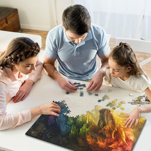 Grüner Drache Puzzle 1000 Teile, kreatives rechteckiges großes Familienpuzzlespiel, Kunstwerk für Kinder und Teenager, 1000 Teile (75 x 50 cm) von GQmoney