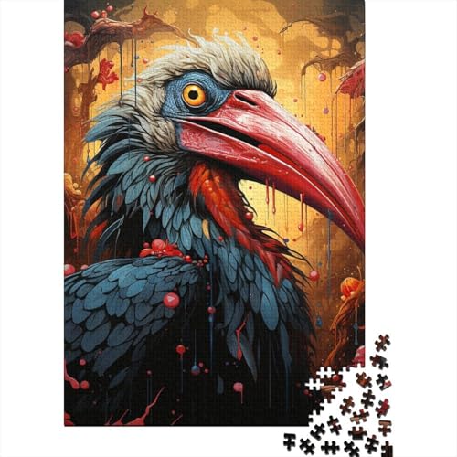 Holzpuzzle, 300 Teile, künstlerisches Riesenhornvogel-Puzzle für Erwachsene für Jugendliche, Holzbrettpuzzle, Lernspielzeug, Familienspiele, 300 Teile (40 x 28 cm) von GQmoney