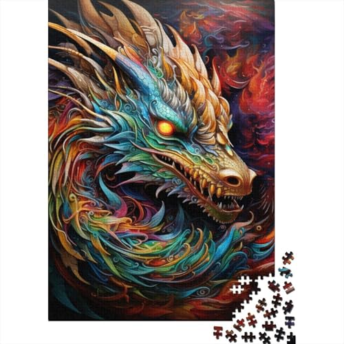 Holzpuzzle 500 Teile Psychedelische Kunst Drachenpuzzle für Erwachsene für Teenager Holzbrettpuzzle Lernspielzeug Familienspiele Halloweengeschenke 500 Stück (52 x 38 cm) von GQmoney