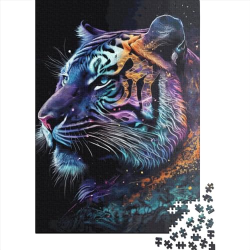 Holzpuzzle 500 Teile Tiger Neon Puzzle für Kinder für Teenager Holzbrettpuzzle Lernspielzeug Familienspiele 500 Teile (52x38cm) von GQmoney