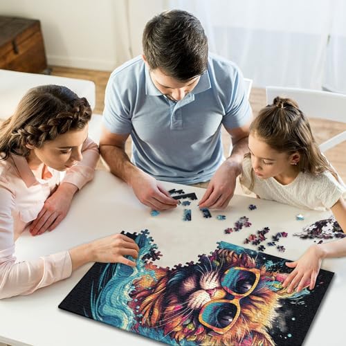 Holzpuzzle für Erwachsene, 1000 Teile, buntes psychedelisches Katzenpuzzle, Teenager-Puzzle, Freizeit-Kreativspiele, Spielzeug, Puzzle 1000 Teile (75 x 50 cm) von GQmoney