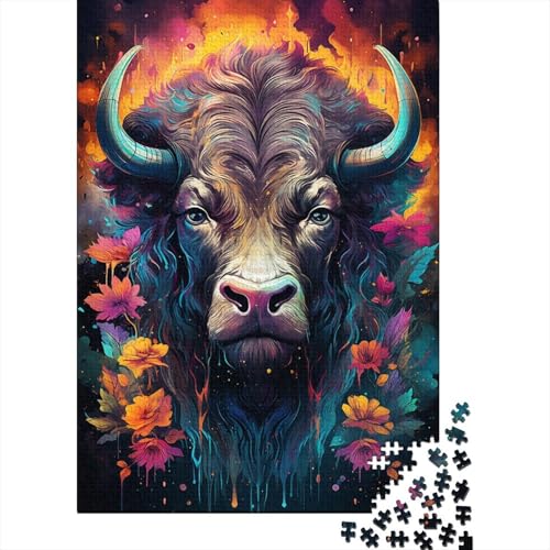 Holzpuzzle für Erwachsene, bunt, psychedelisch, von Psychedelic Buffalo, Puzzle, Teenager-Puzzle, Freizeit- und Kreativspiele, Spielzeug, Puzzle 1000 Teile (75 x 50 cm) von GQmoney