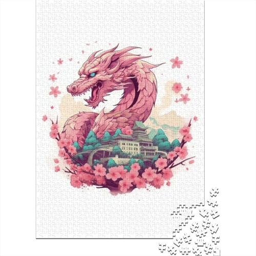 Japanischer Drache Kirsche 14 Puzzles 1000 Teile Holzpuzzles Puzzles 1000 Teile Puzzles für Erwachsene Lernspiel Herausforderungsspielzeug 1000 Stück (75x50cm) von GQmoney