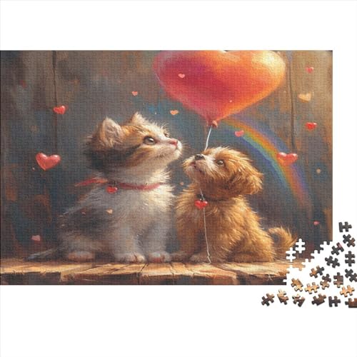 Kätzchen-Welpe sitzend, 300-teiliges Holzpuzzle für Erwachsene, Puzzle, Lernspiel, Herausforderungsspielzeug, 300 Stück (40 x 28 cm) von GQmoney