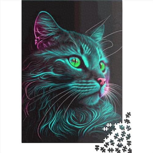 Neon-Katzen-Puzzle 500 Teile für Kinder, kreatives, schwieriges Puzzle, anspruchsvolles Spiel, Spielzeug, Familienpuzzle (52 x 38 cm) von GQmoney