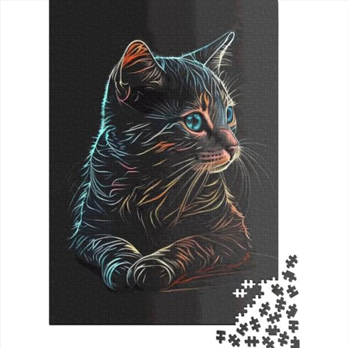 Neon-Katzen-Puzzle 500 Teile für Kinder | Puzzles | 500-teiliges Puzzle, Lernspiele, Heimdekoration, Puzzle 500 Teile (52 x 38 cm) von GQmoney